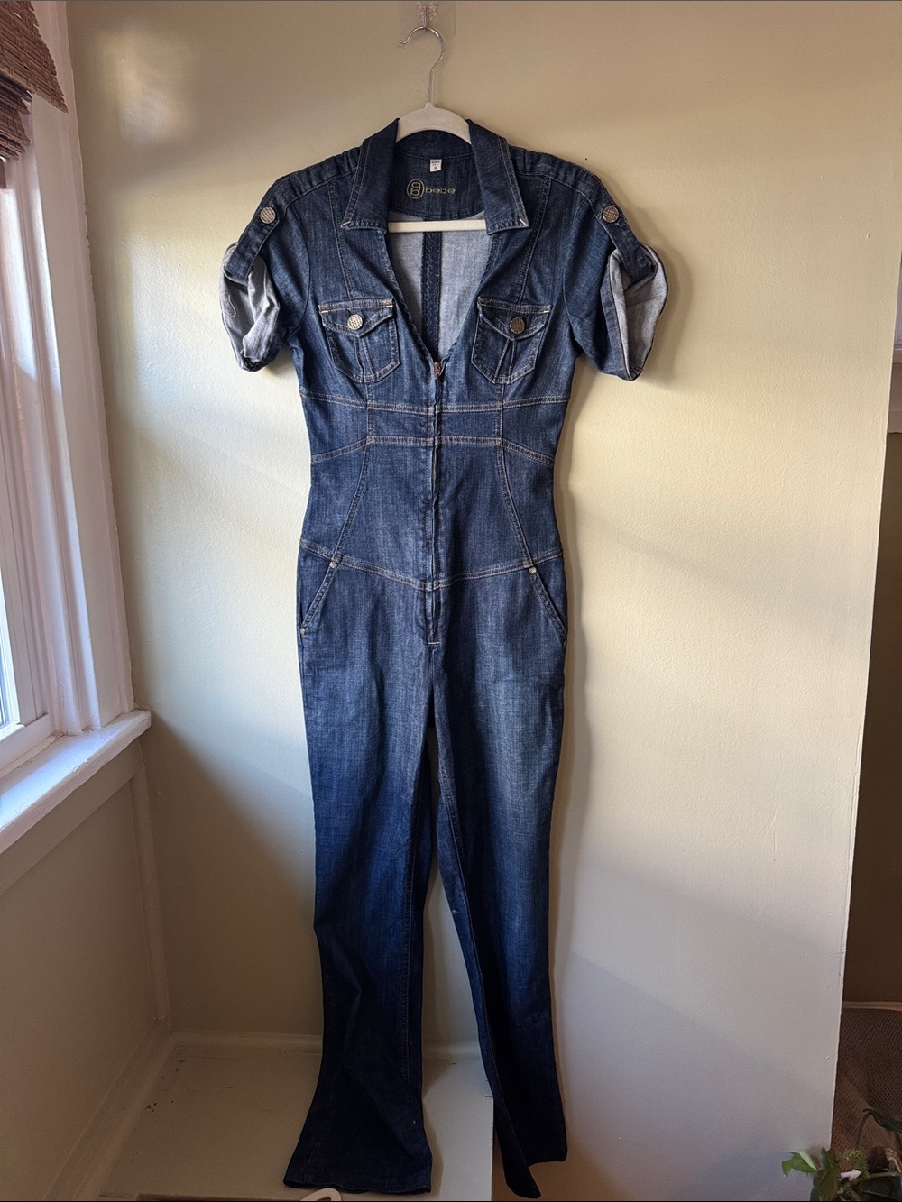 bebe Dark Blue Denim Jumpsuit Overalls